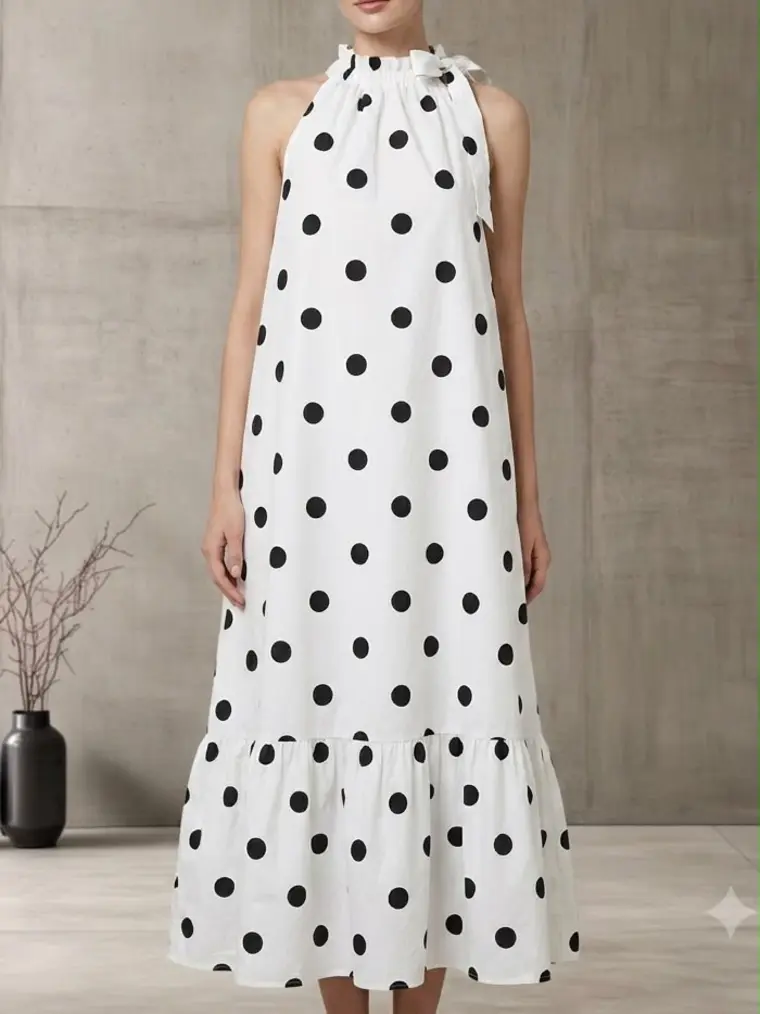 Vestido halter blanco de lunares