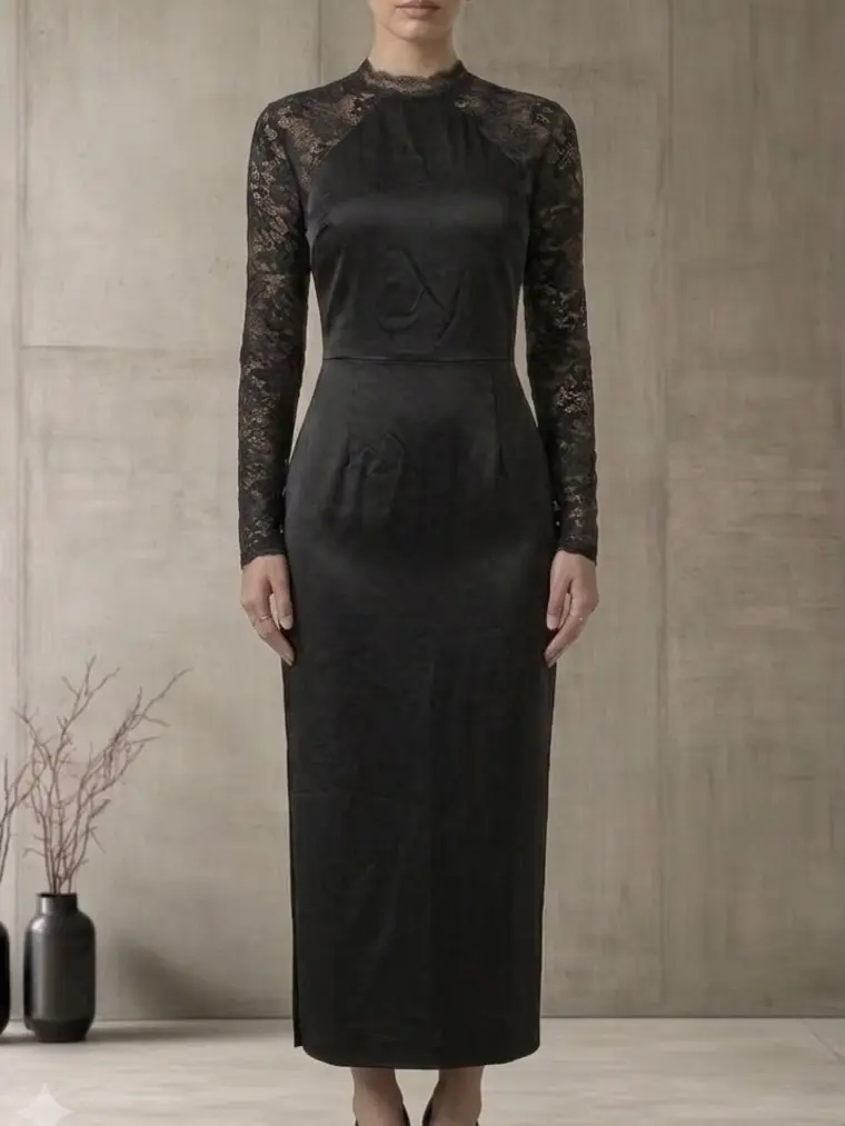 Vestido negro con mangas de encaje